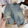Children's Fleece-lined Jeans Boys Girls Plush Velvet Denim Pants New Kids Winter Thickened Warm Trousers Infant Clothing