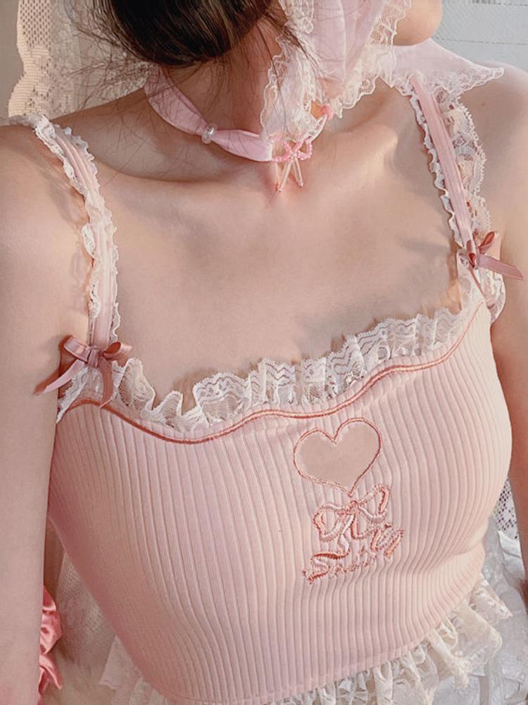 Розовый корейский стиль Kawaii Lolita Vset женский белый японский милый милый топ на бретелях женский синий кружевной сексуальный укороченный топ принцессы Франции новый