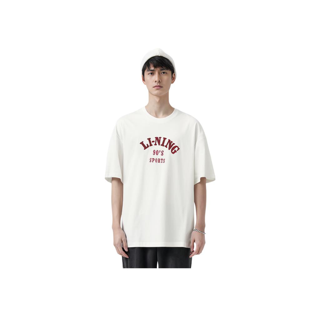 Li-Ning Weekend Youth Series Loose Soft Comfortable Round Neck Casual Sports Short Sleeve T-Shirt Unisex Tops Off-White AHSU683-8