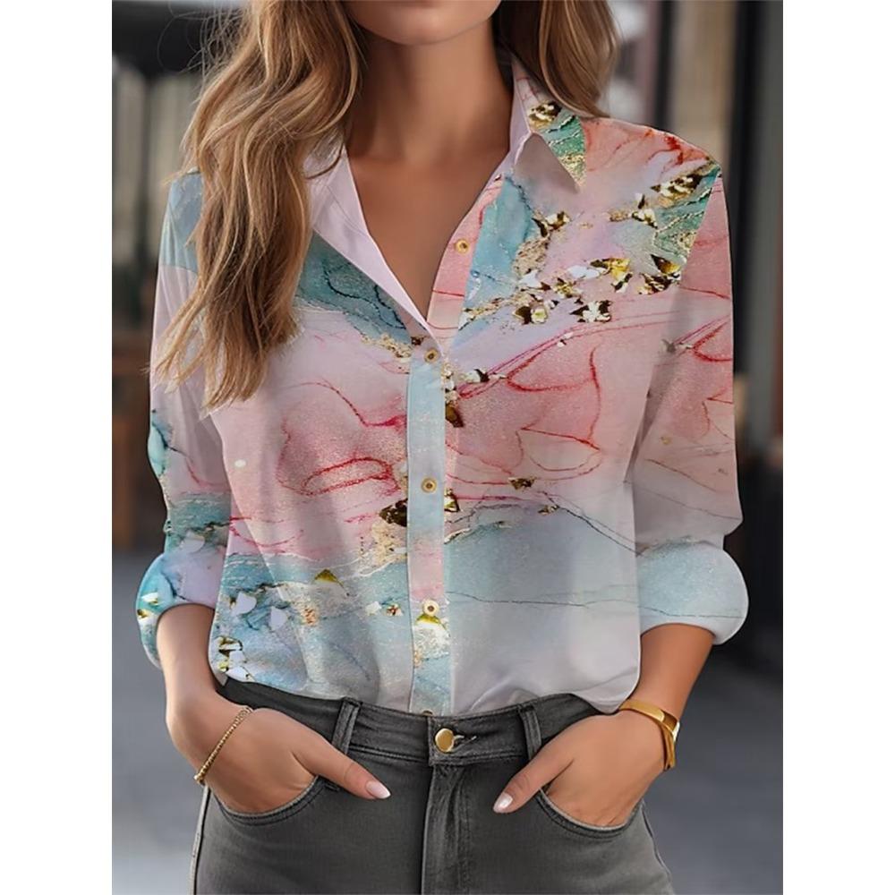 Fashion Women's Shirt & Blouses Elegant Flower Leaf Shirt Print High Quality Long Sleeve Large Size Female Clothing Blouse Tops