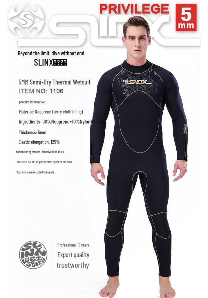 Muta in neoprene da uomo da 5 mm foderata in pile con protezione solare - Muta SLINX per snorkeling e immersioni