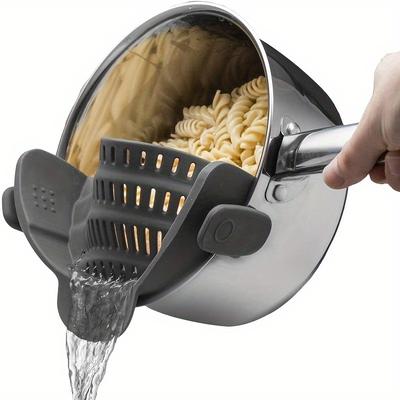 1 Stück Silikon Topf Sieb und Pasta Sieb, Verstellbarer Silikon Clip-On Sieb für Töpfe, Pfannen und Schüsseln, Küchenhelfer
