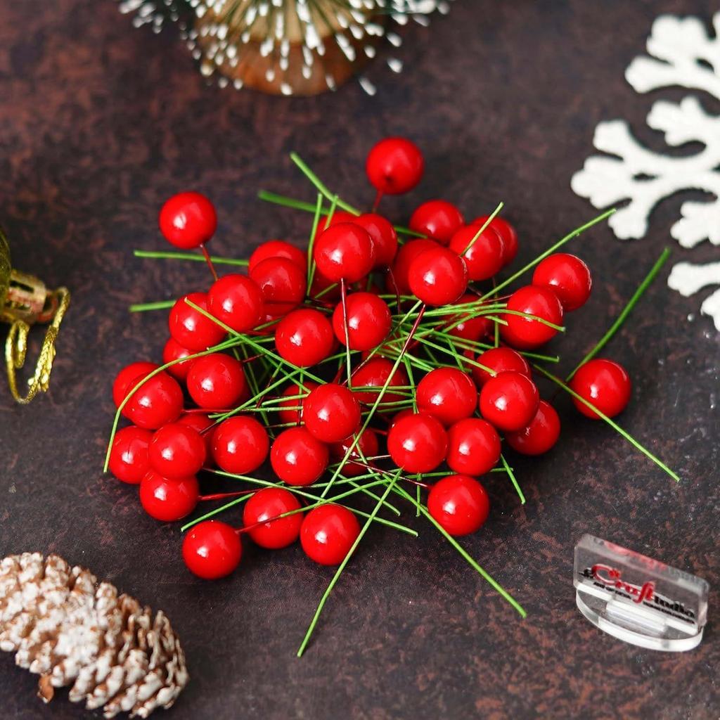 Christmas Artificial Holi Berries Fruit for Christmas Tree Decoration Flower Wreath DIY Christmas Craft (Pack of 100)|Christmas Ornaments Props