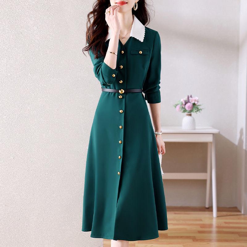 Women's Elegant Long-Sleeve Dress - 2023 Spring/Autumn Fashion, Slim Waist & Skirt.