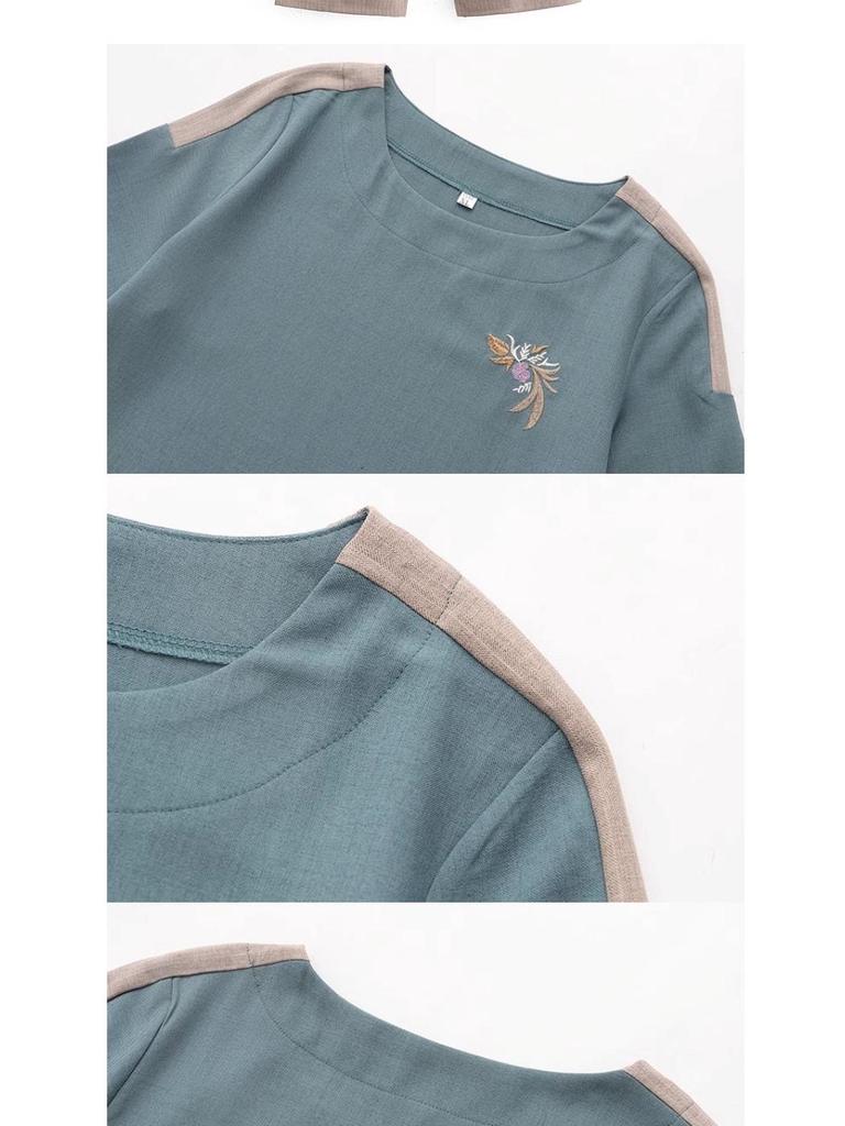 Brand Mom 2026 New Summer Cotton Linen Two-Piece Set: Short Sleeve T-shirt & Top for Middle-aged and Elderly Women