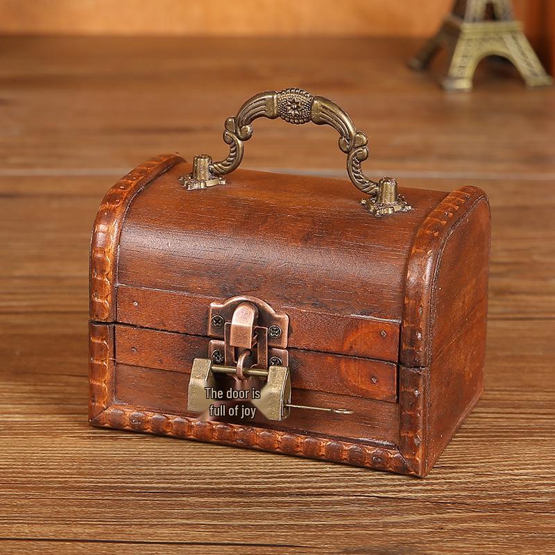 Vintage Wooden Jewelry Box with Combination Lock and Handle for Film Props