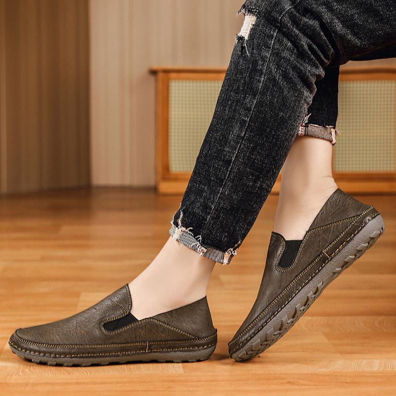 Doudou shoes men's 2025 spring new one-pedal lazy casual leather shoes soft-soled non-slip men's large-size loafers