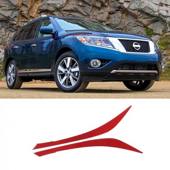 Red Soft Carbon Headlight Upper Eyebrow Sticker Trim For Nissan Pathfinder 13-18
