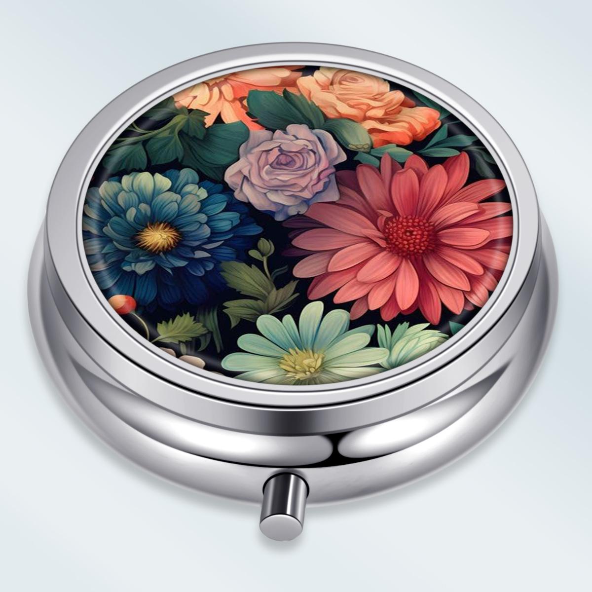 

Portable Pill Box with 3 Compartments, Mini Metal Medicine Organizer Case, Cute Printed Pill Container for Vitamins, Pills, Jewelry, Travel, Daily Use разноцветный