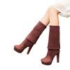 Women High Heels Slip On Over the Knee Sexy Long Boots Female Platform Ankle Patchwork Flock Two Ways Wear Plus Size