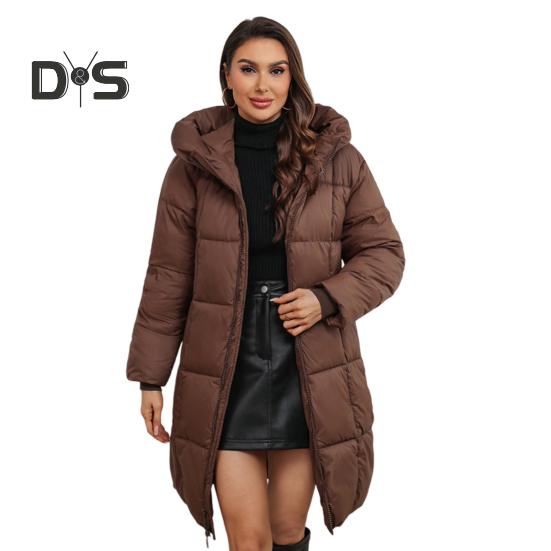 Dam Vinterjacka med Huva Förtjockad Vadderad Dunkappa Slimmid Midja Dragkedja Mellång Vattentät Kallt Väder Bomullsjacka