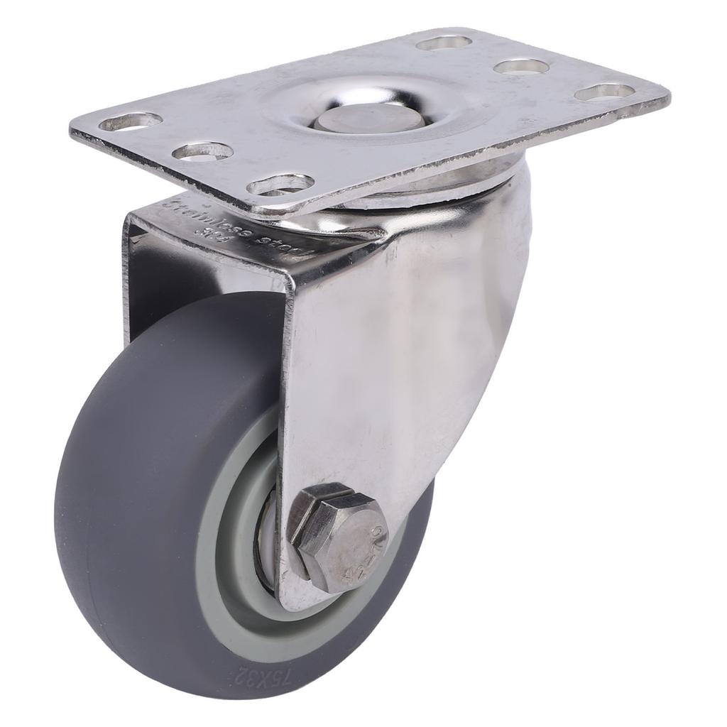 3 Inch Caster 304 Stainless Steel Plate TPR Wheel Quiet Rotating Universal Caster for Cart Furniture Workbench