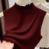Apricot Gentle Knitted Sweater Women's Summer New Sleeveless Vest Semi-turtleneck Top Thin Bottoming Shirt