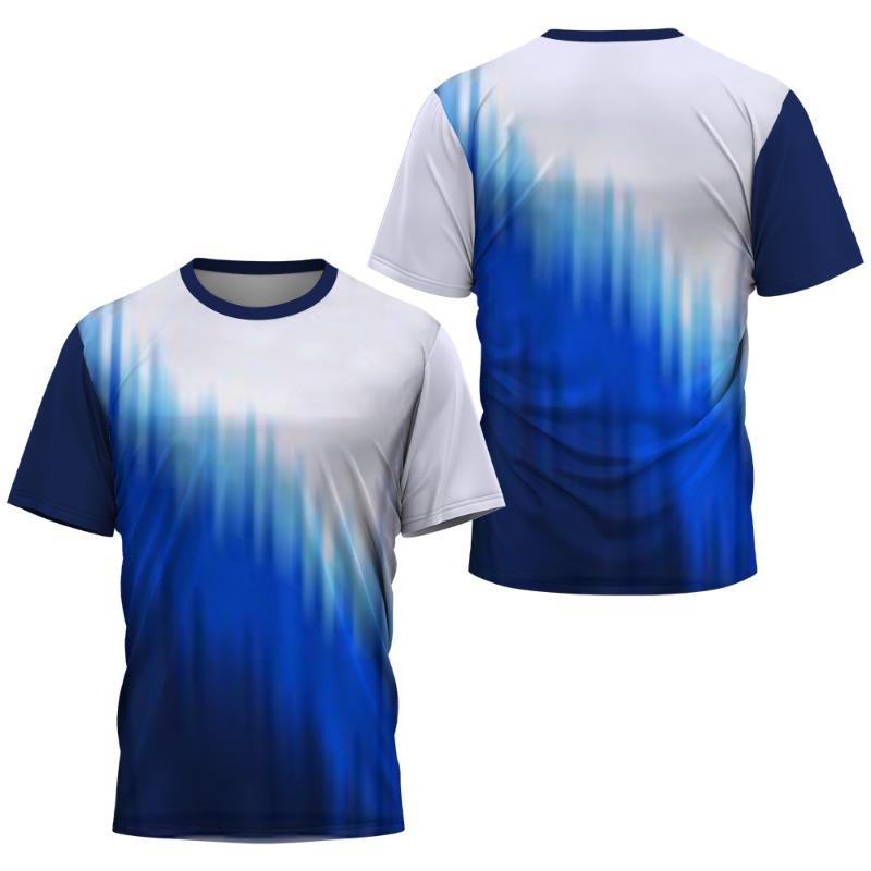 T-shirt à rayures dégradées tendance pour homme, vêtement d'été décontracté pour entraînement de badminton et de tennis de table