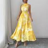 Women's Halter Neck Ruched Waist Sleeveless Ruffle Dress for Summer 2026