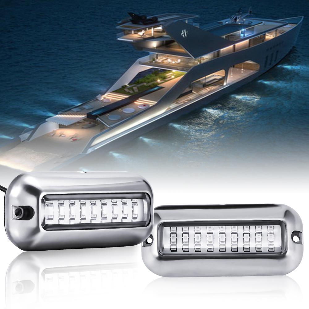 Waterproof Boat Transom Light Universal 12V 27 LED Marine Stainless Steel Underwater Pontoon Boat Tail Lamp White/Blue/Red 2Pc