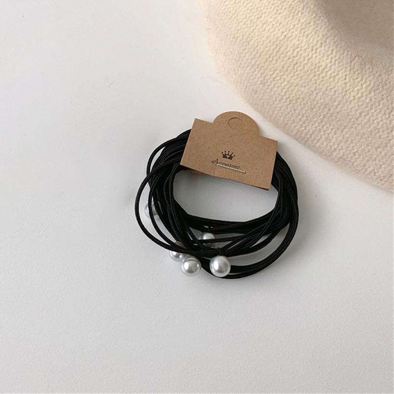 5pcs Pearl Hair Ties Girls Black High Elastic Rubber Bands for Women Kids Thin Scrunchies Hair Accessories Simple Hair Rope