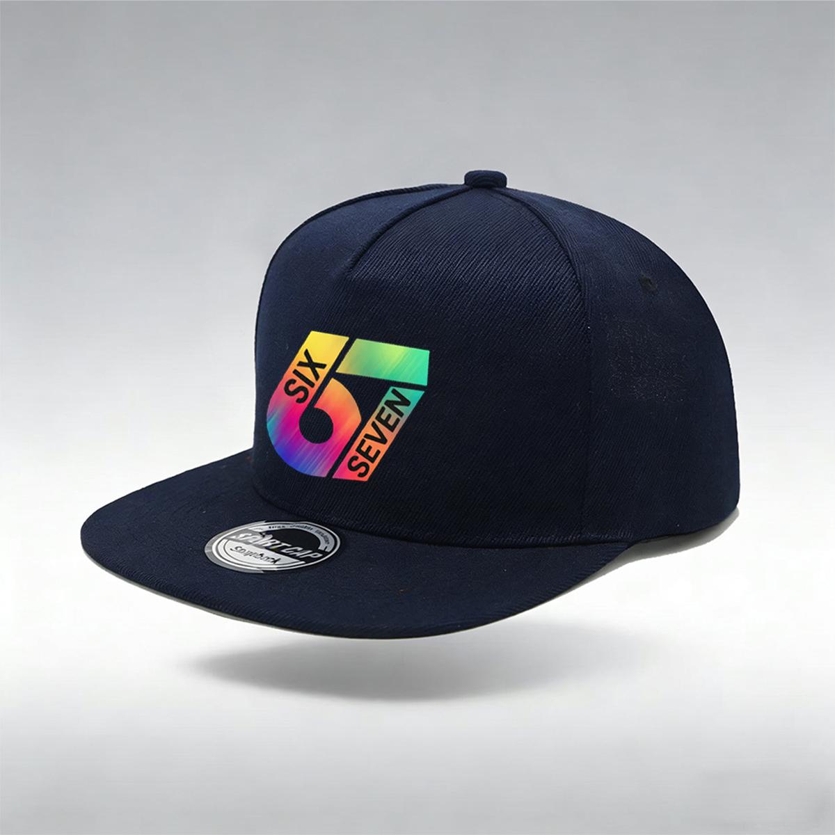 

1/2PC Breathable Flat Brim 67 Hat, One Size, Holographic SIX SEVEN Print, Trendy Cyber Street Style for Daily Wear темно-синий