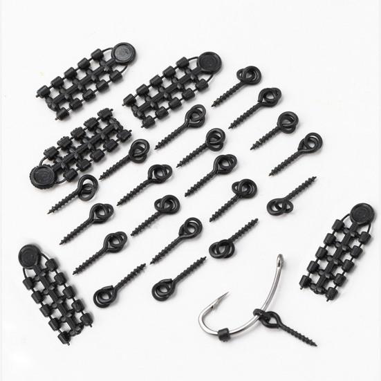 70Pcs/Set Carp Fishing Accessories Set with Storage Box Portable Round Oval Ring Screws Swivels Black Blocking Beans Carp Fishing Gear Equipment Kit