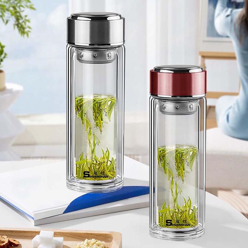 Shuanghan Premium Double-Layer Borosilicate Glass Tea Infuser Bottle