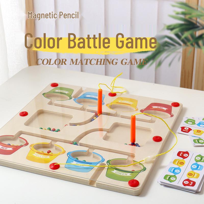 

Kids Magnetic Wooden Maze Game - Pen Control & Color Recognition Toy