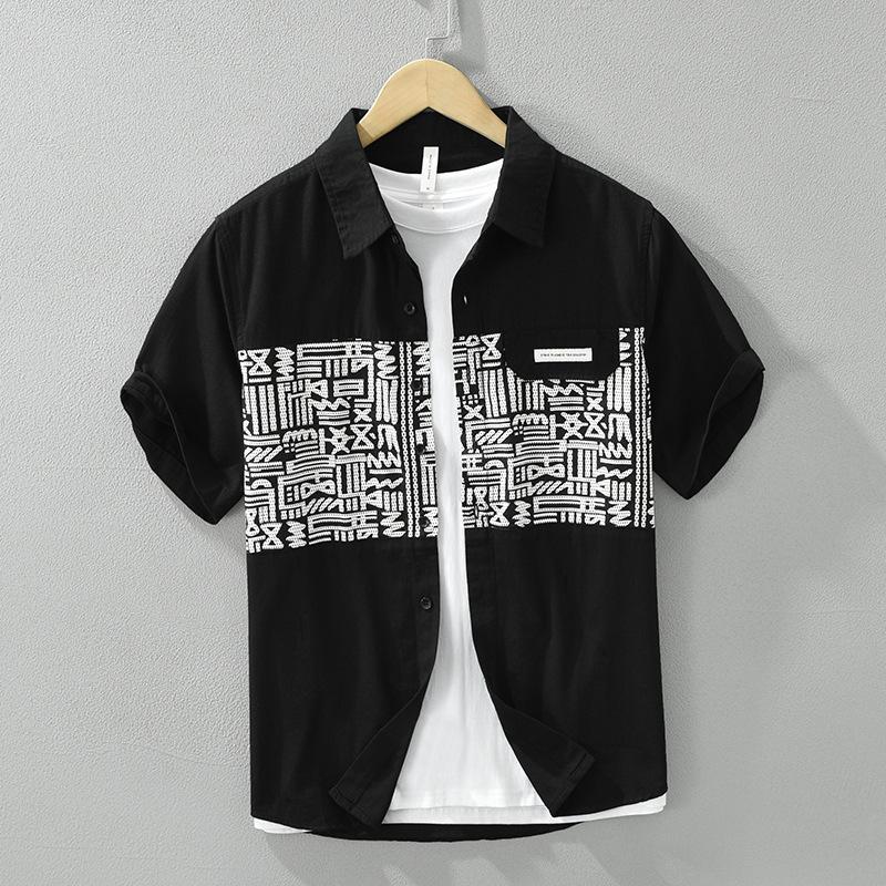 

Japanese Style Mens Printed Shirts Short Sleeve New Summer Shirt Pure Cotton Comfort Casual Shirt Youth Streetwear Men Tops XXXL