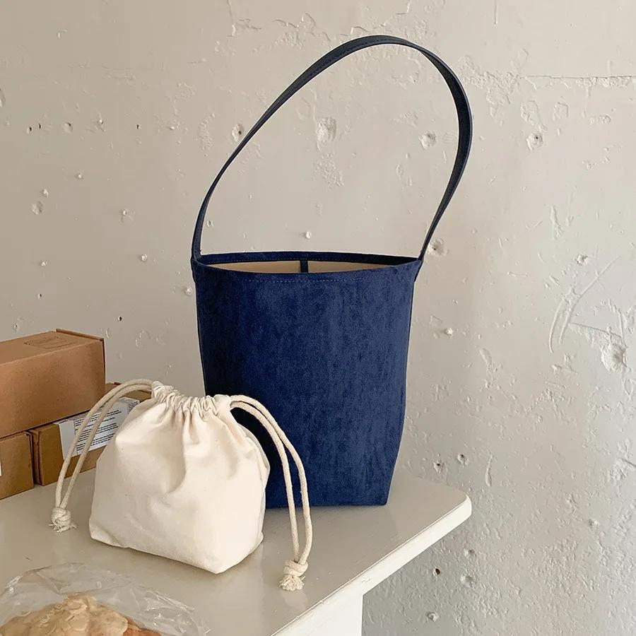 Women Bucket bag Matte Leather Female Shoulder Bag vintage Suede lady big handbag bolsos Winter new Composite Bag bolsas