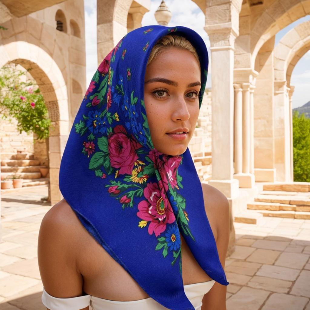 Russian Ethnic Flower Print Headscarf for Women Fashionable and Comfortable Polyester Bandanas Headwrap for Winter Wear
