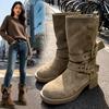 Autumn new thick-soled Martin boots women's retro design belt buckle knight slim pile single boots