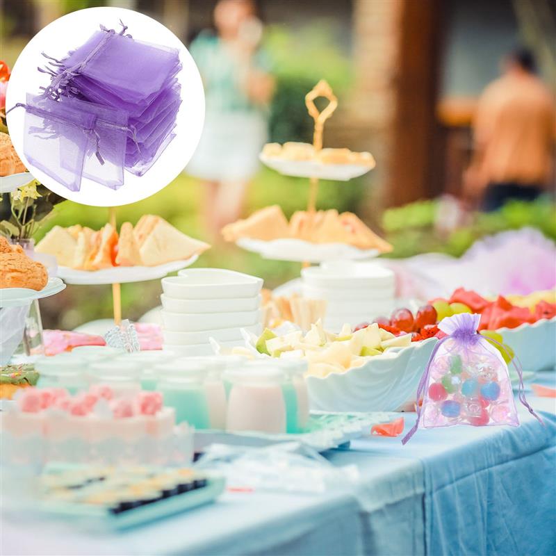 50Pcs Organza Gift Bag Gauze Bags Candy Pouches Purple Small Gifts Lavender Mesh Drawstring Packing Packaging Drawstring Bags