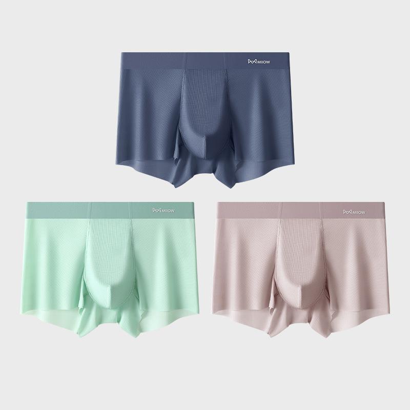 3pcs Men's Underwear Summer Thin Ice Silk Seamless Flat Corner Pants for Teenagers Loose and Breathable Square Corner Shorts Boxer Brief