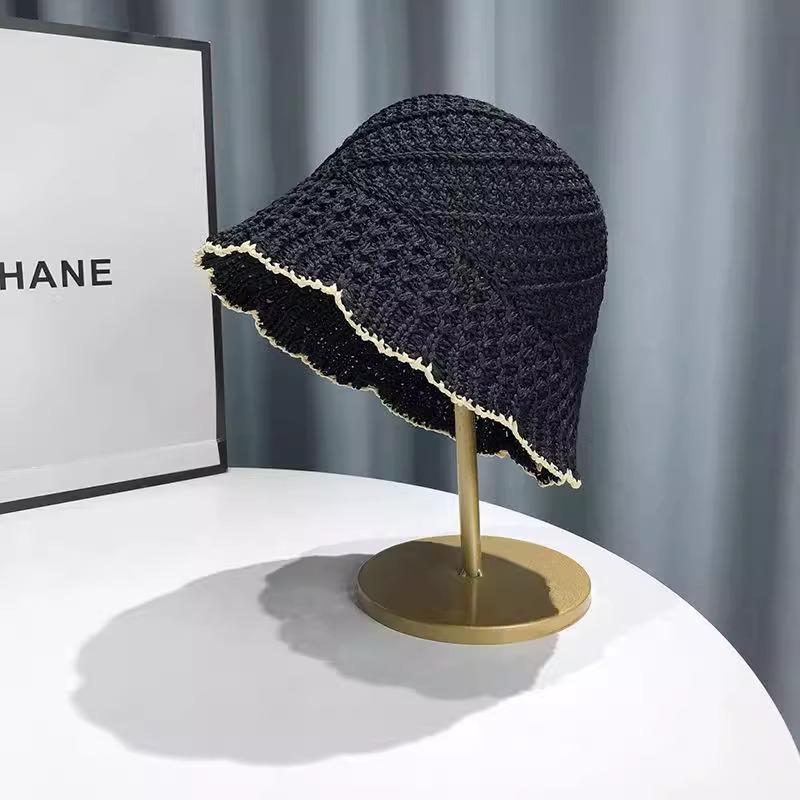 

Нішевий плетений вручну капелюх-відро жіночий літній порожнистий дихаючий солом яний капелюх сонцезахисний капелюх-відро M（56-58cm）