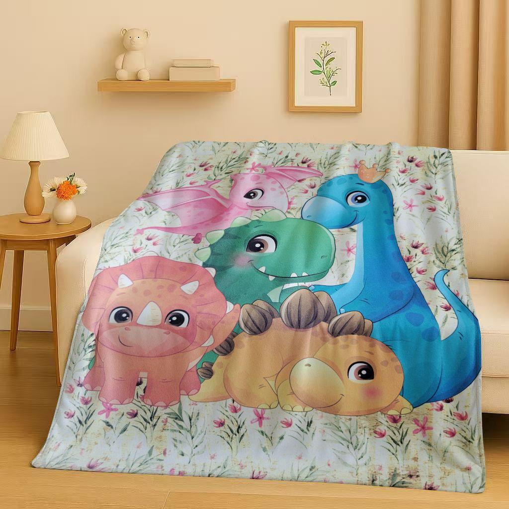 2026 New Space Dinosaur Cartoon Dino Art Flannel Blanket,Ultra Soft Warm Plush Throw for Home Bedroom Bed Sofa Cover Kids Gift
