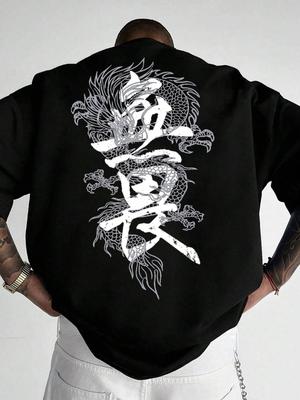 Solid Color Dragon Print Casual Fashion 100% Pure Cotton Round Neck Short Sleeved Summer Men's and Women's T-shirt 13