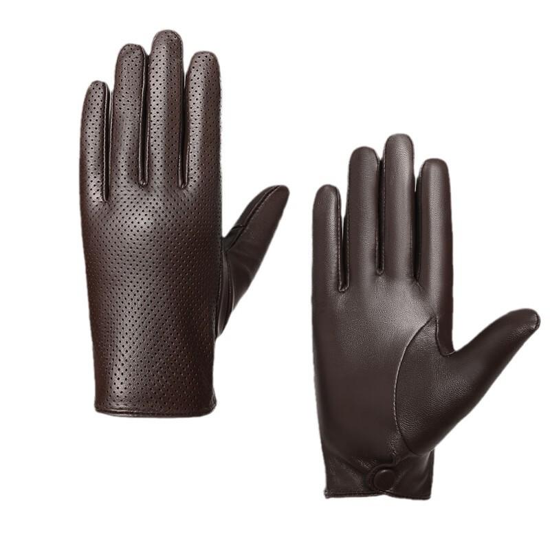 Men's Slim Fit Touchscreen Leather Driving Gloves - Breathable Sheepskin for Spring/Summer.