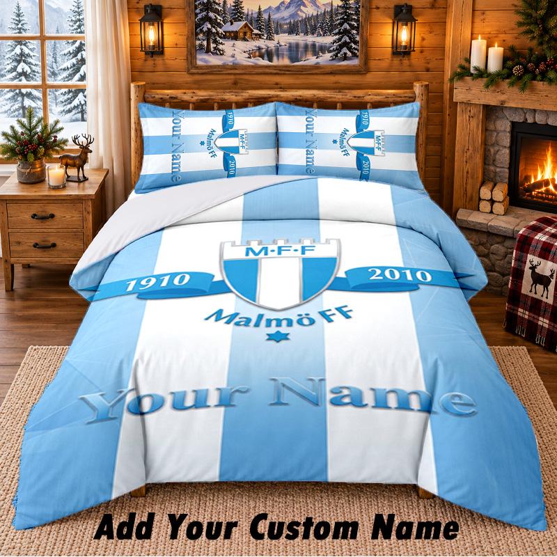 Malmö FF Pattern Bedding 3Pcs Set Custom Name, Bed Sheet And Pillowcases For Home Bedroom