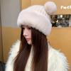 Autumn and winter cute bear ear hat women's face small warm ear protection knitted hat simple wool hat