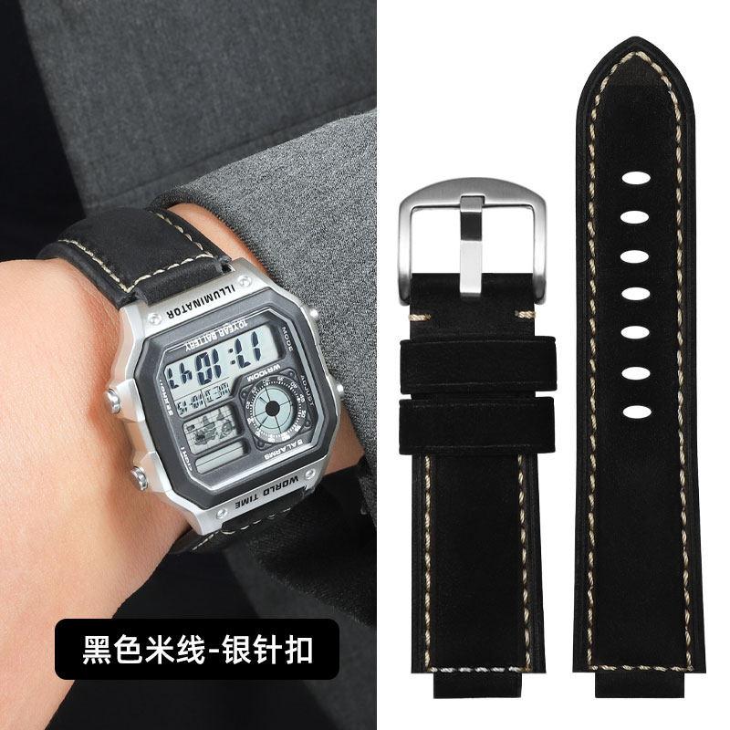 Für Casio kleine quadratische Uhr AE1200/1300/1000 SGW-500H/W218 A159 A158 A168 retro mattiertes Rindslederarmband echtes Lederarmband