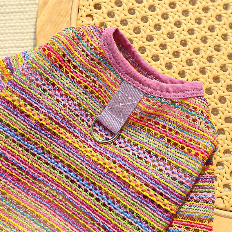 Breathable Hollow-Out 4-Legged Dog Jumpsuit for Small Dogs - Colorful Striped Puppy Clothing (2 Colors)