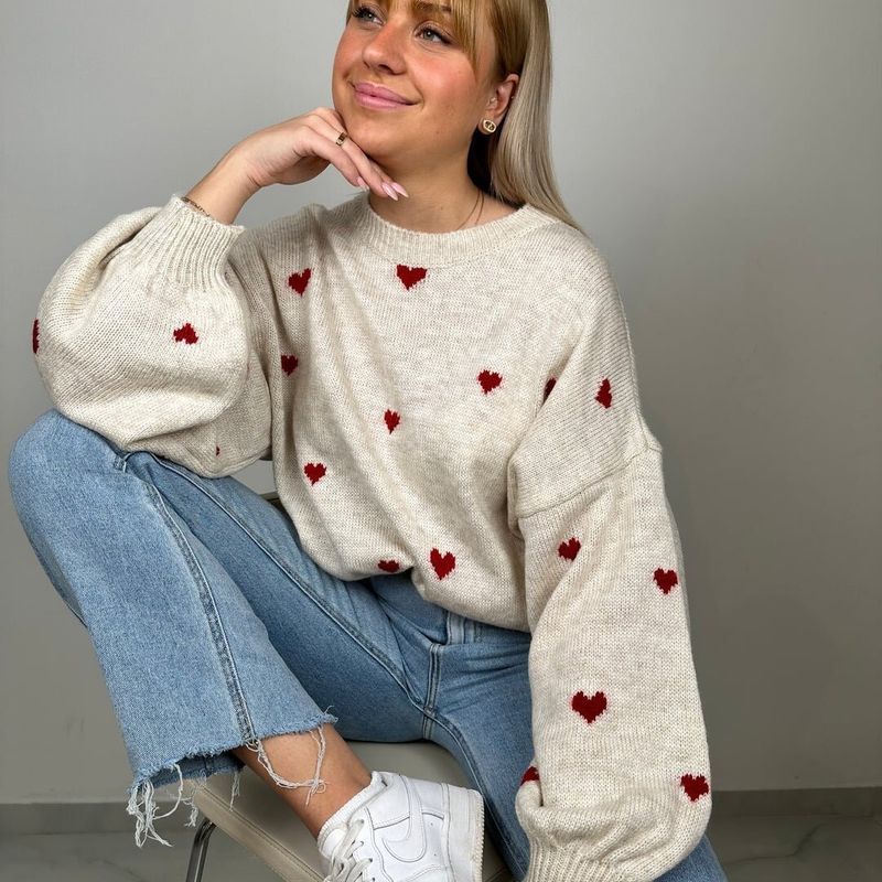 Pullover Fall and Winter New Arrival Export Valentine's Day Special Sale Sweet Leisure Sweaters Heart Round Neck Sweater Top