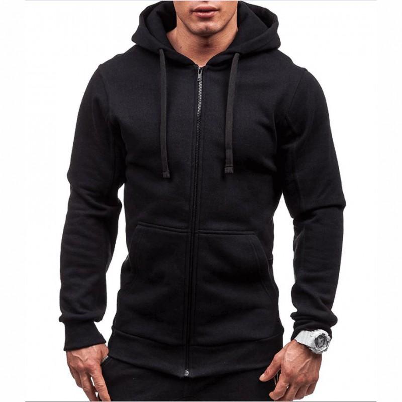 Mens Solid Color Hooded Zip-Up Sweatshirt Casual Oversized Long Sleeve Pullover