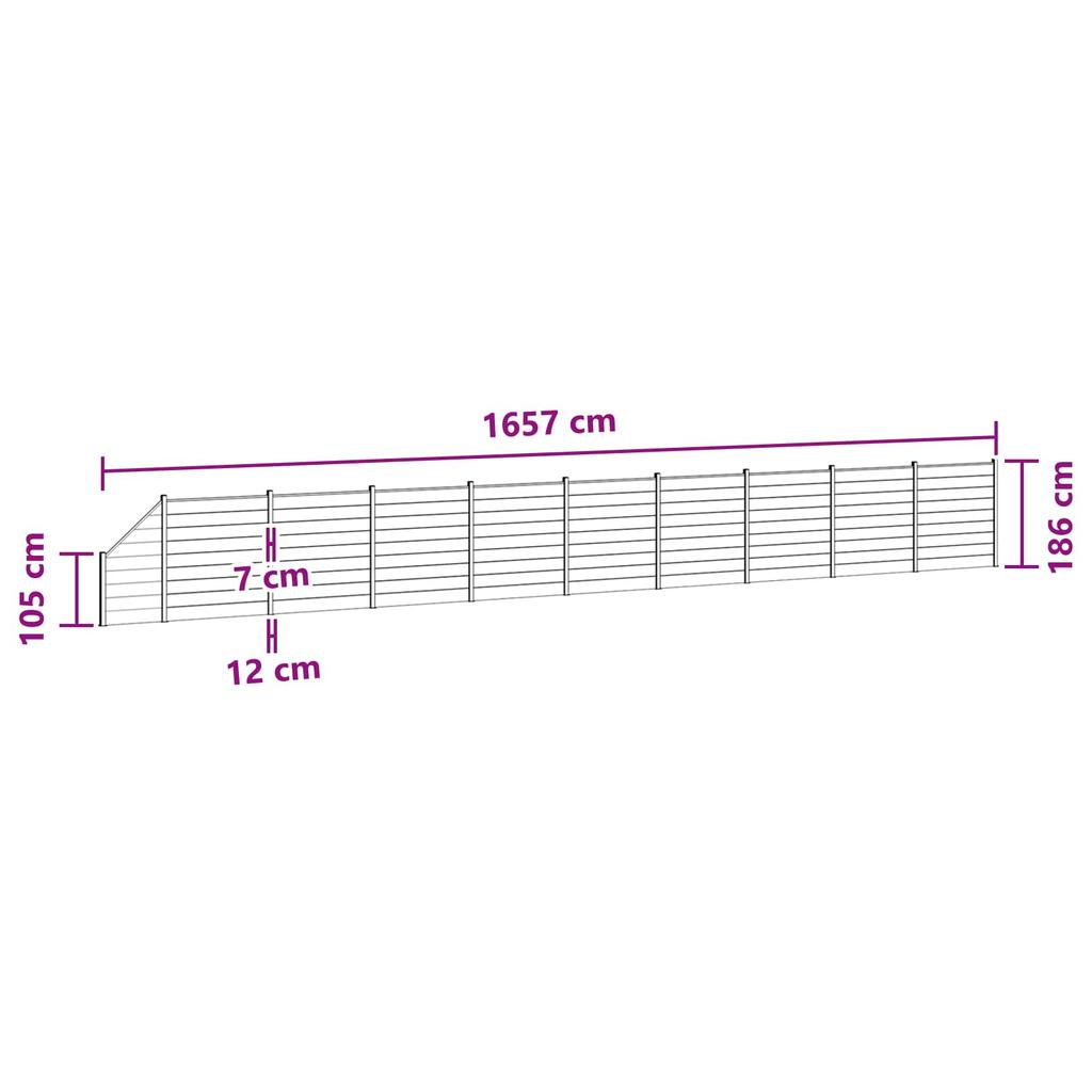 Fence Panel Set 10 Pcs WPC and Aluminum Gray