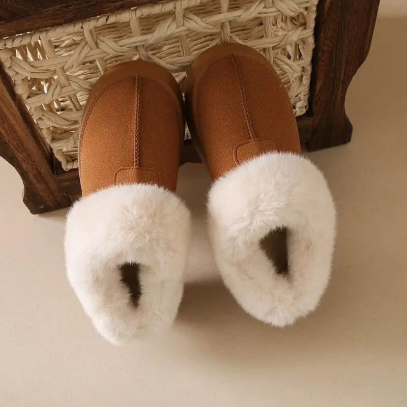 Thickened Fleece-lined Women's Snow Boots New Winter Flat Shoes Lazy Bread Shoes Warm Cotton Rubber Upper