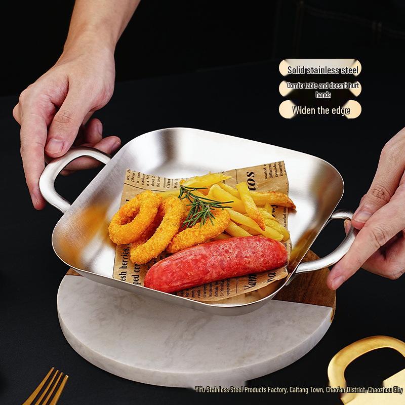 Tiefe quadratische Edelstahl-Grillpfanne - Flacher Snack-Tablett