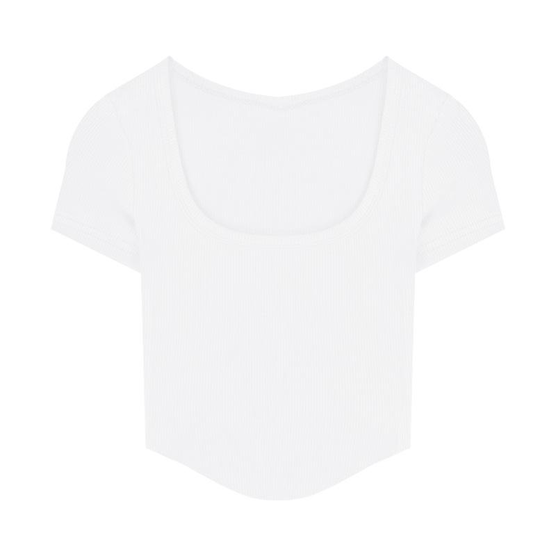 

Летняя футболка 2025 года с неровным низом, высокой талией в рубчик - Женский приталенный топ с коротким рукавом Small белый