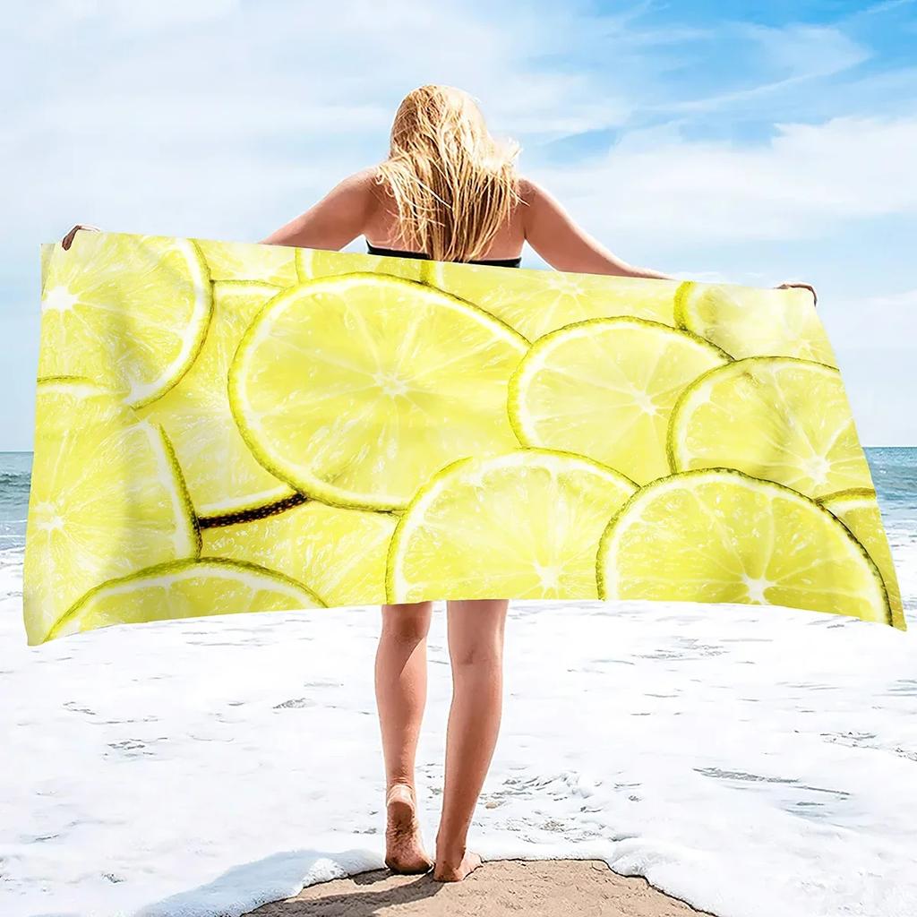 Asciugamani da Spiaggia Gialli al Limone in Microfibra, Asciugamano Coperta Sottile Morbido Assorbente Sovradimensionato, Leggero Asciugatura Rapida e Senza Sabbia Asciugamano da Bagno