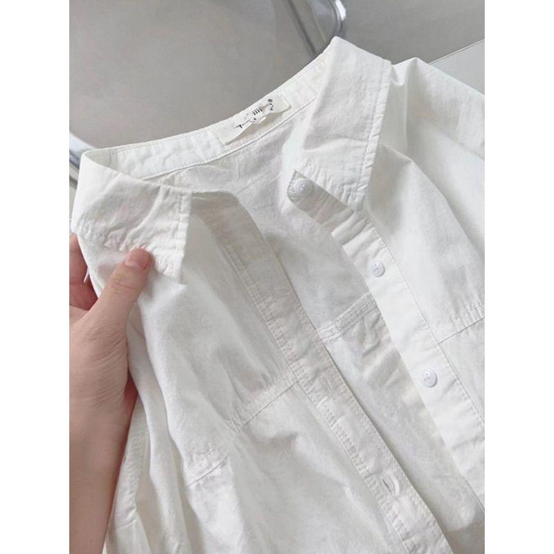 Pure Cotton Bandage Dress Rose Pink Shirt for Women Inner Wear Base Loose All-Matching Slimming Long Sleeve Shirt Coat Trendy