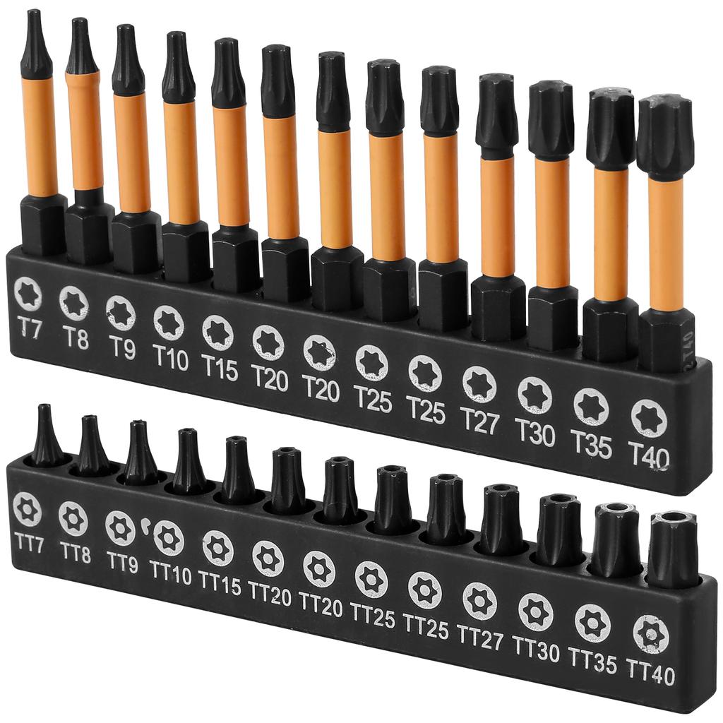 26Pcs 1/4inch Hex Shank Star Bit Kit S2 Alloy Steel turdy Torx Bit Combination Kit 1/2inch Long T7-T40 for Electric/Hand Drills