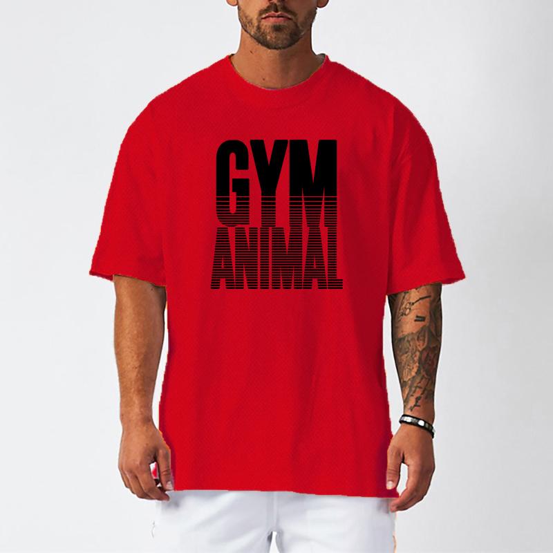 Muscleguys Gym Animal Running T-shirts Mens Oversized Drop Shoulders Half Sleeve T Shirt Summer Quick Dry Mesh Clothing Fitness Loose Shirt