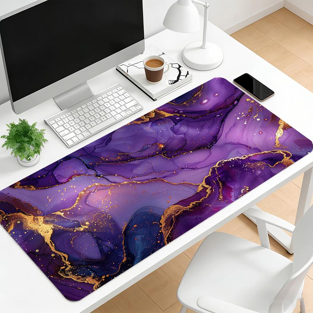 Marble Gold Foil Liquid Large Desk Mat Non Slip Rubber Gaming Mouse Pad Stitched Edge Aesthetic Office Laptop Desktop Decor
